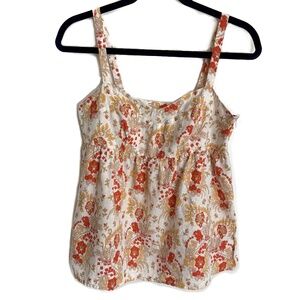[ Cadeau ] Italy Linen Blend Floral Crop Tank Top S Cottagecore
